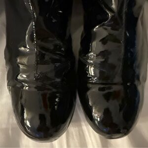 Authentic Lanvin vintage 2000s black patent leather flat knee-high boots S.9.5